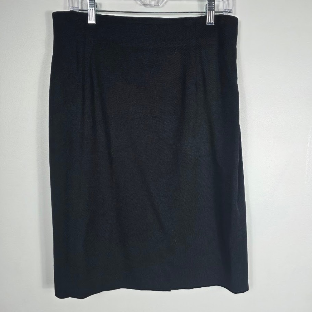 Anne Klein II Wool Skirt Womens 14‎ Black Excellent Vintage High Waist Pencil